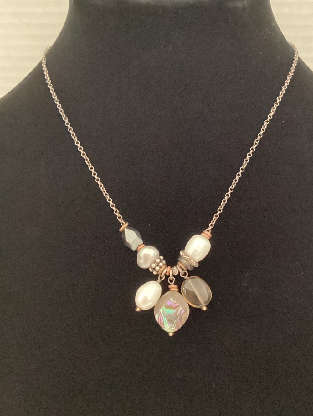 Silpada sterling,hematite, abalone, pearl  necklace.